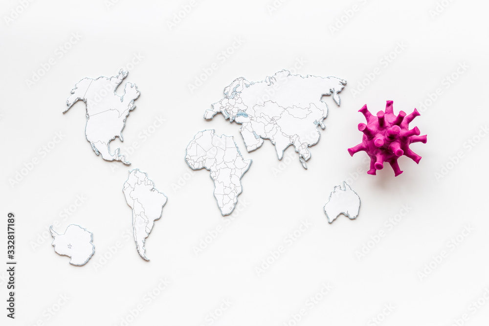 Corona virus Covid-19 - epidemic concept with world map - on white background top-down