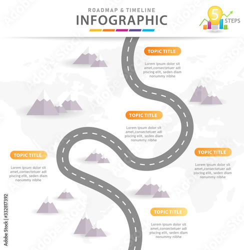 Infographic template for business. 6 Steps Modern Timeline diagram with mountains, presentation vector infographic.