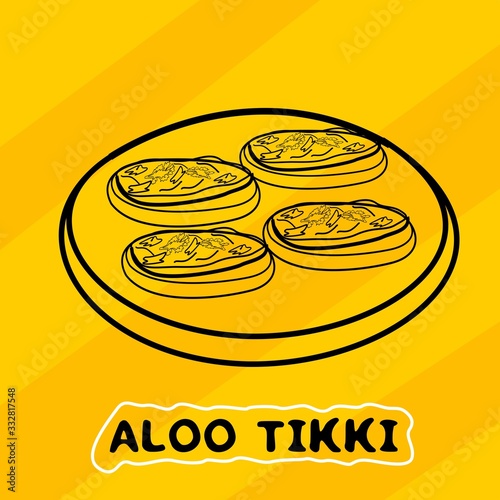Indian Chaat Aloo Tikki line drawing Vector