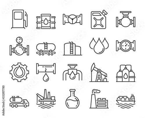 Fuel icons. Oil and gas line icon set. Vector illustration. Editable stroke.