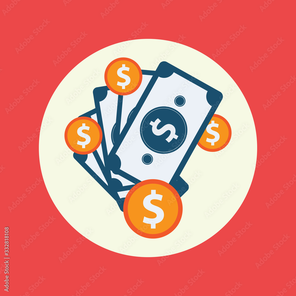 Fotografie Stack of money dollars. Gold coins. Vector