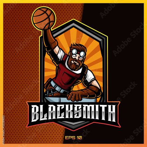 Blacksmith vector mascot logo design with modern illustration concept style for badge, emblem and tshirt printing. angry basketball illustration for sport and esport team. Vector illustration