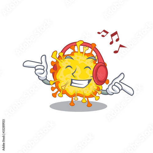 enjoying music minacovirus cartoon in mascot design