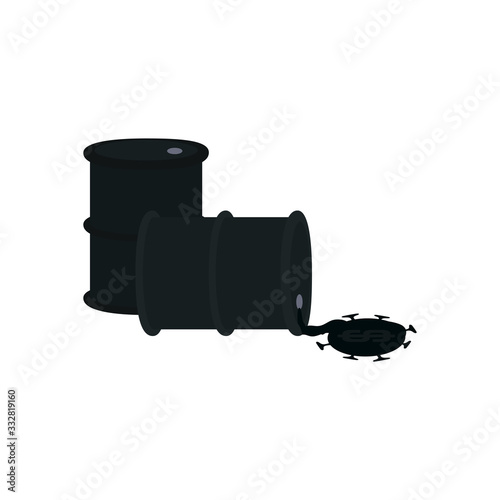 barrels with spilled oil with money symbol icon, flat style