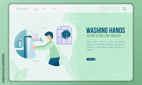 Flat illustration of washing hands with soap on landing page