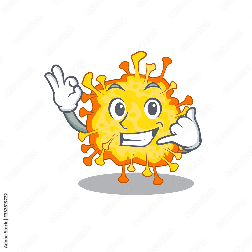 Minacovirus mascot cartoon design showing Call me gesture