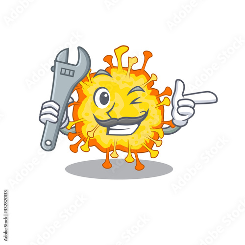 A picture of cool mechanic minacovirus cartoon character design
