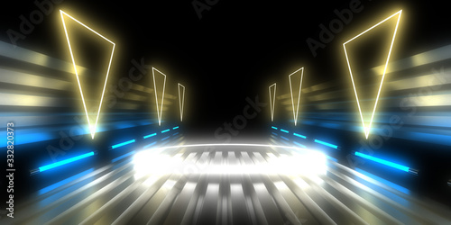 3D abstract background with neon lights. 3d illustration © andrii