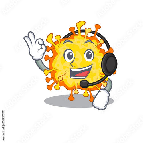 Charming minacovirus cartoon character design wearing headphone