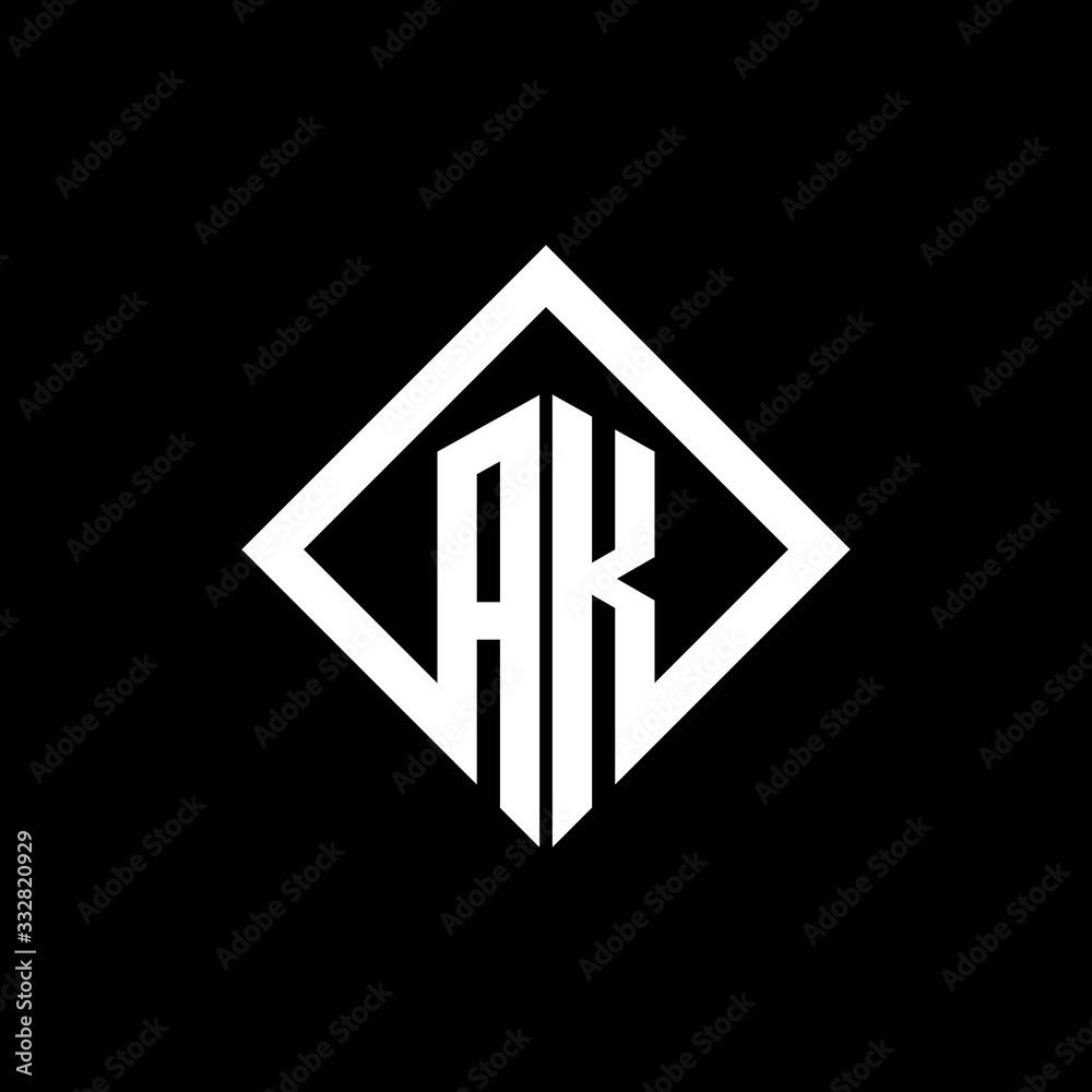 AK logo monogram with square rotate style design template - obrazy, fototapety, plakaty 
