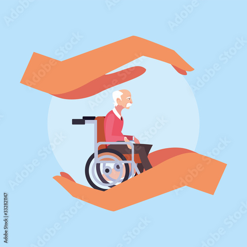elderly care, old man in a wheelchair
