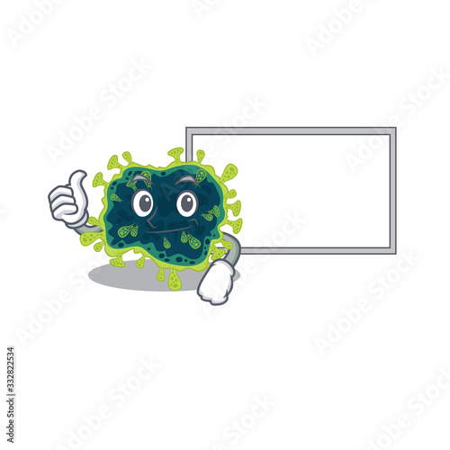 cute beta coronavirus cartoon character Thumbs up bring a white board