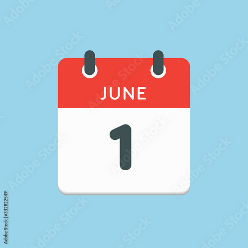 Icon calendar day 1 June, summer days of the year