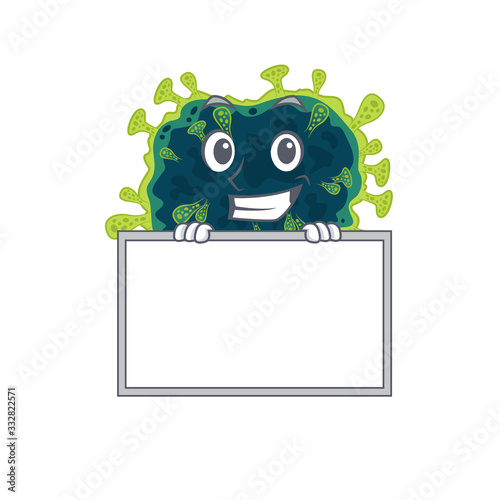 Smiley beta coronavirus cartoon character style bring board
