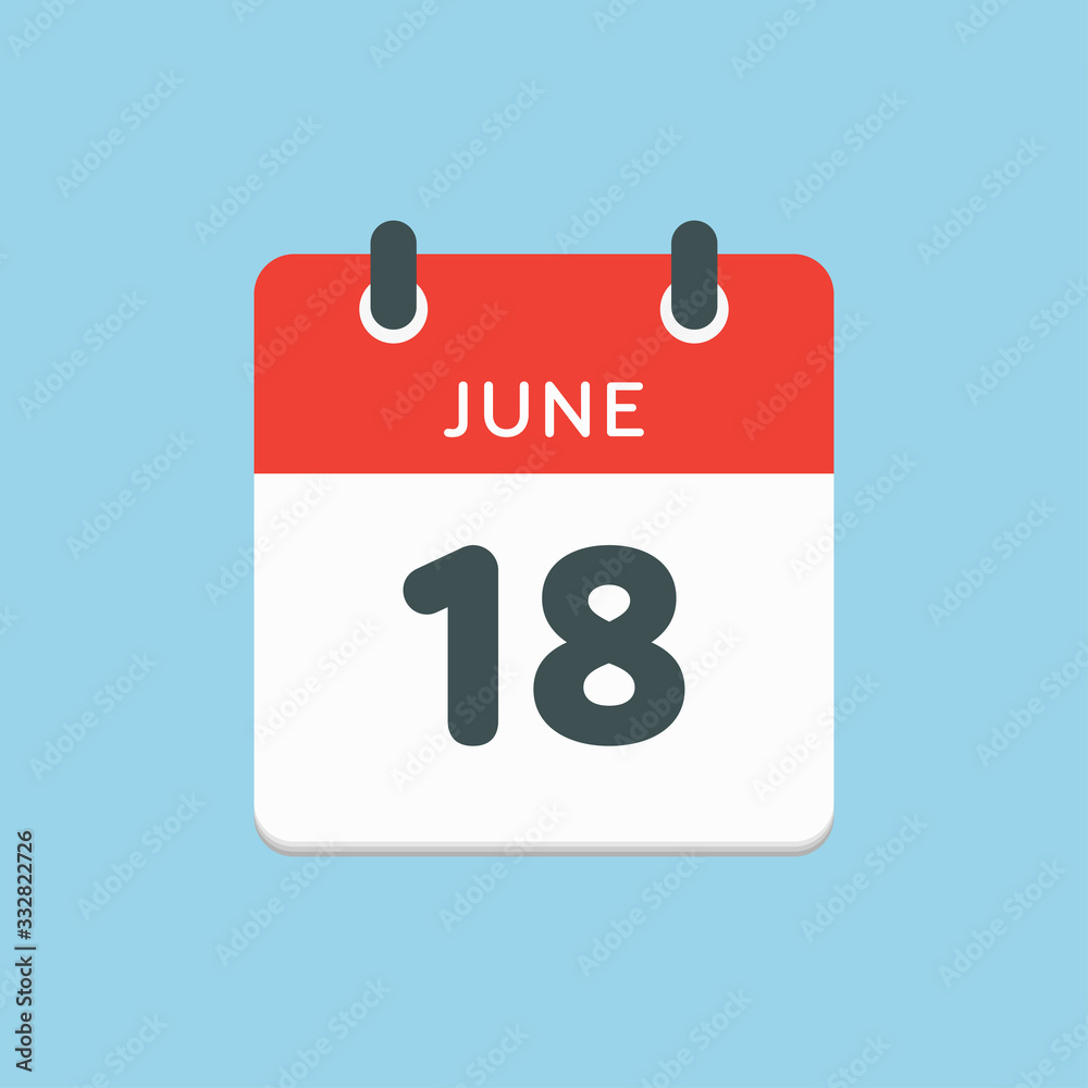 Icon calendar day 18 June, summer days of the year Icon calendar day 18 June, summer days of the year
