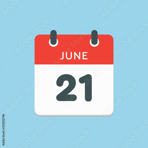 Icon calendar day 21 June, summer days of the year
