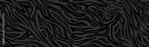 Zebra skin, stripes pattern. Animal print, black and white detailed and realistic texture. Monochrome seamless background. Vector illustration 