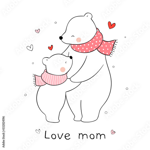 Draw mom polar bear and baby hug with love For mother'day.