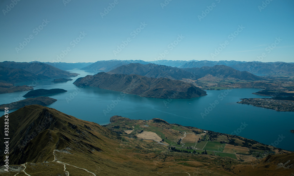 Mountains and lakes from Roy's Peak in Wanaka New Zealand