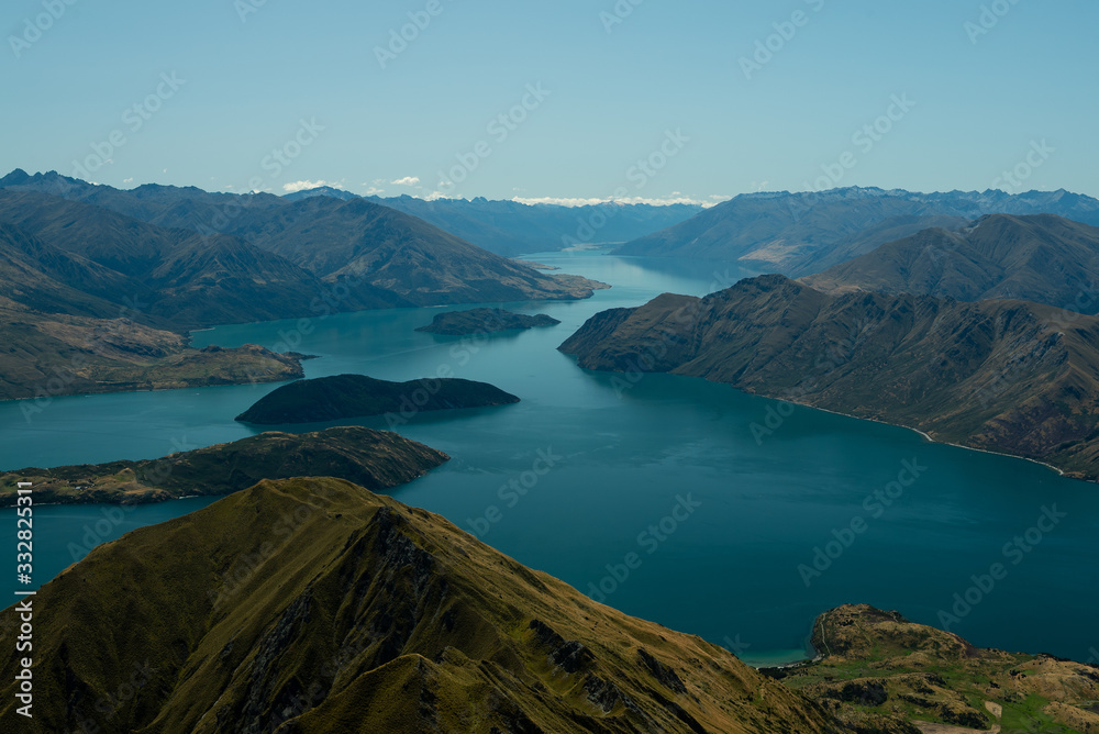 Mountains and lakes from Roy's Peak in Wanaka New Zealand