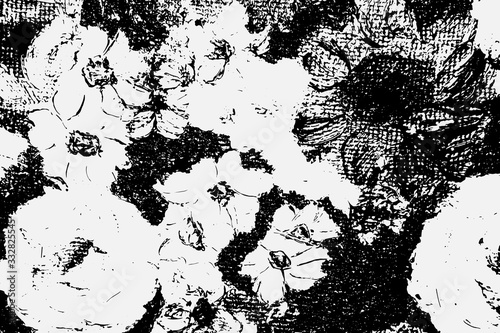 Abstract black white image with long and short intermittent lines made by brush. A monochrome image drawn by hand. Dirty shabby smears of black paint. Vector eps illustration.