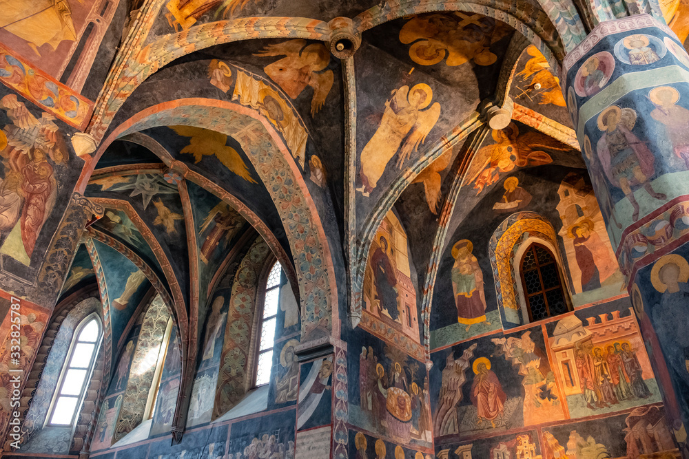 Lublin, Poland - Medieval frescoes and architecture inside the Holy Trinity Chapel within Lublin Castle royal fortress in historic old town quarter