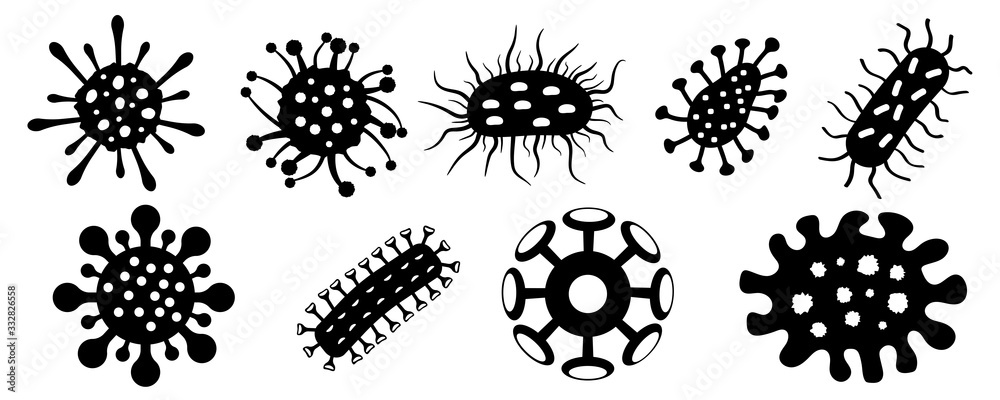 Coronavirus icons, symbols of microorganism or microbes, isolated. Vector illustration. - obrazy, fototapety, plakaty 