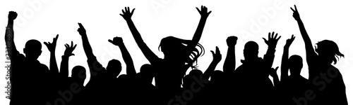 Cheerful crowd of people cheering applause. Party disco concert sport. Fan happy people. Silhouette vector illustration