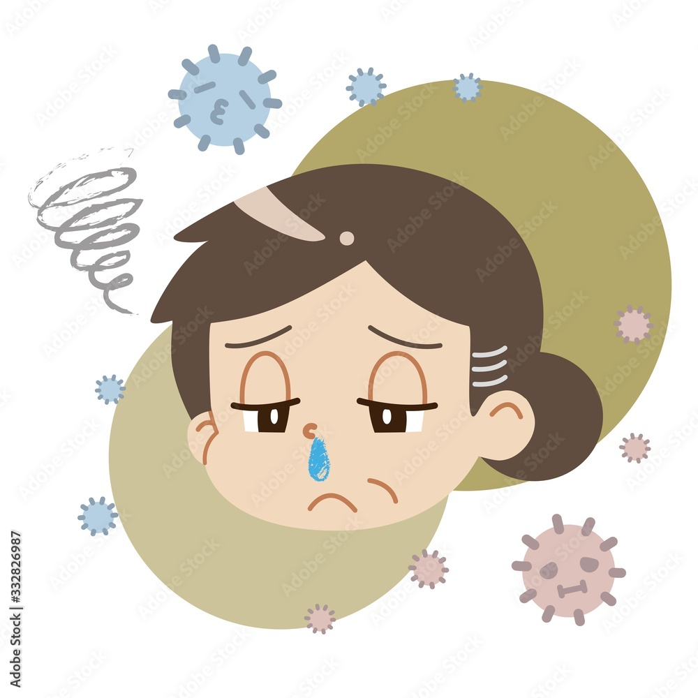 鼻水が出ている中年女性とハウスダストのイラスト Stock Vector Adobe Stock