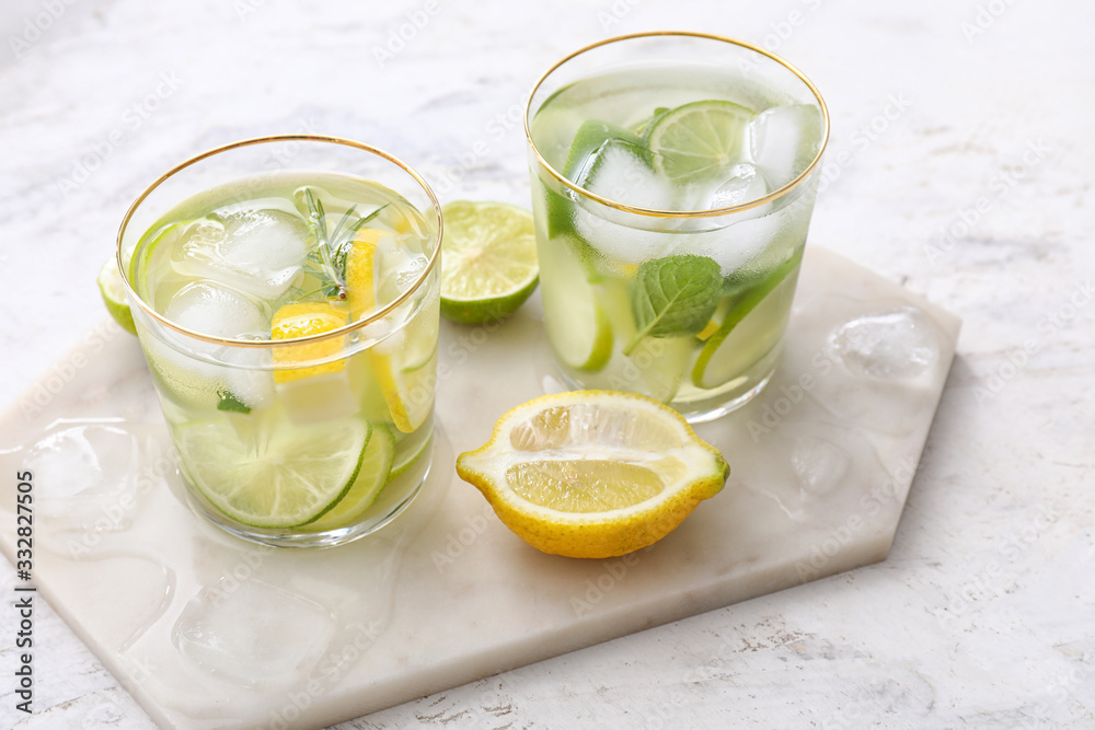 Glasses of fresh lime lemonade on table Glasses of fresh lime lemonade on table