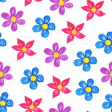 Seamless floral pattern with red, blue and purple flowers isolated on a white background. Good for textile, wrap, paper and card design. 