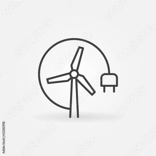 Vector Wind Turbine with plug outline concept icon or sign