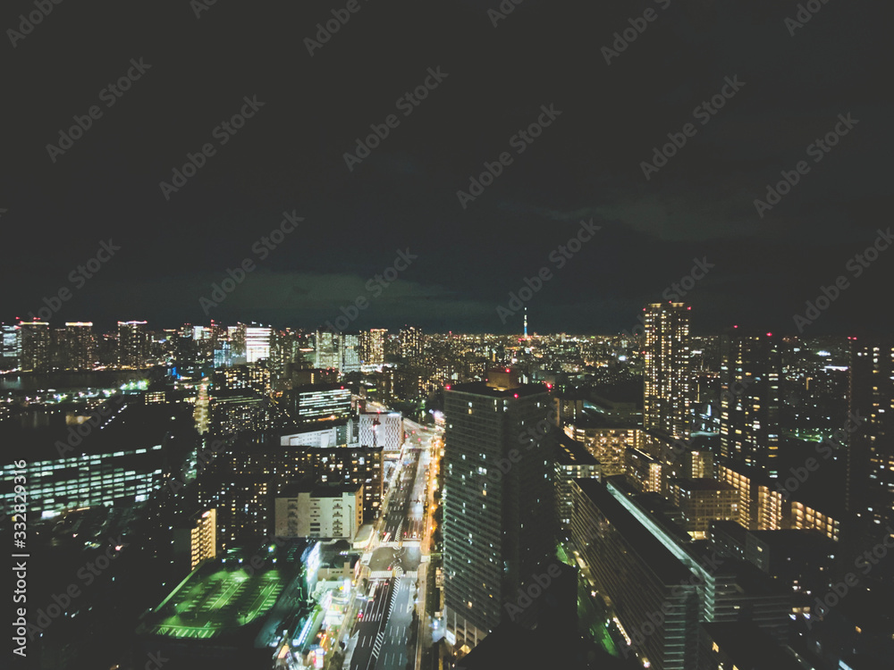 Obraz premium Beautiful Aerial Night View of Tokyo