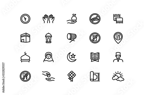 Ramadan icon set vector line style