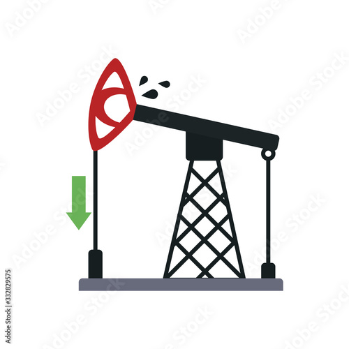 arrow down and oil pump icon, flat style
