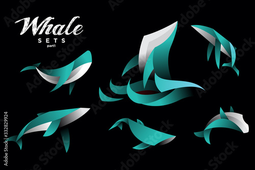 pack of gradient whale logo icon illustration