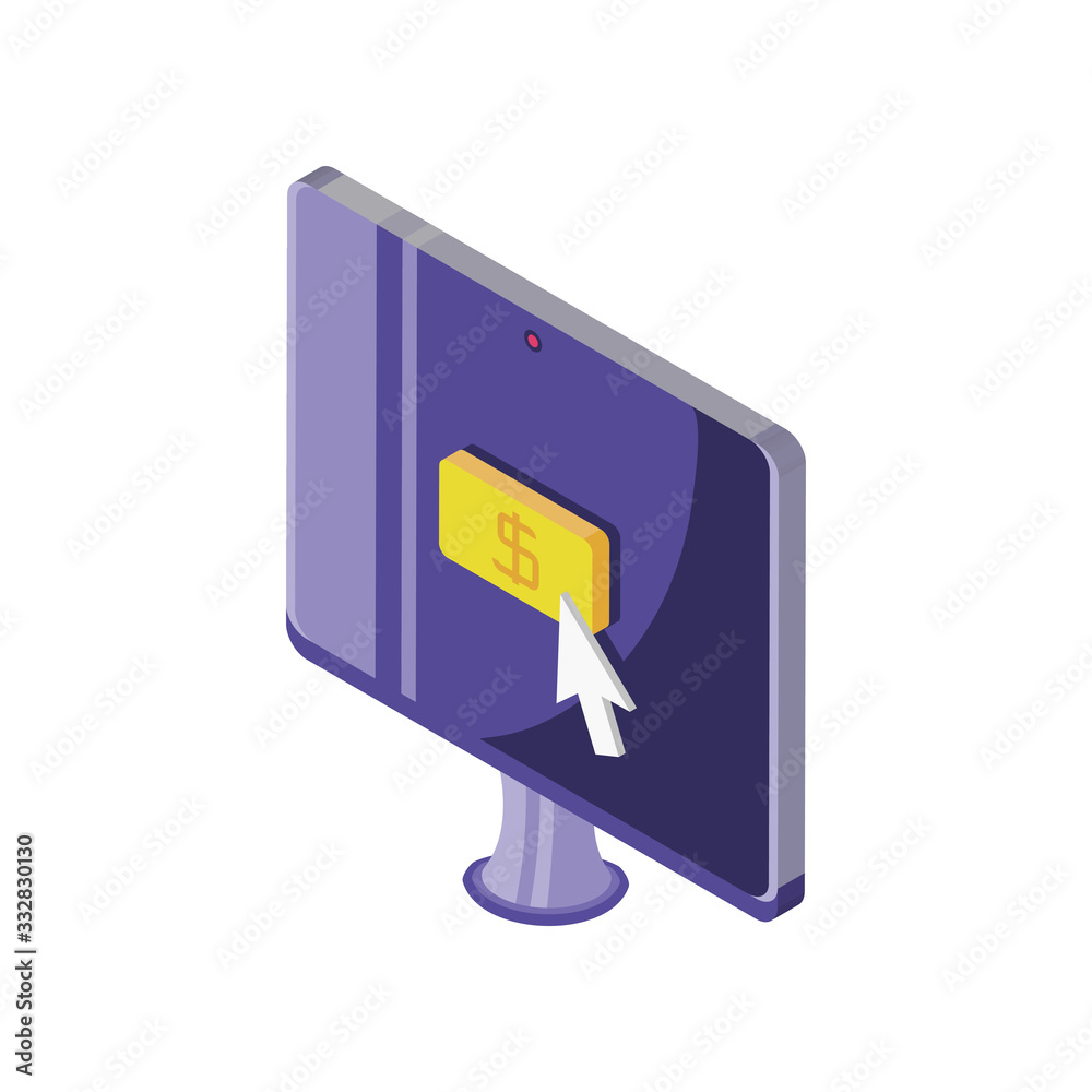 screen with money button on white background screen with money button on white background