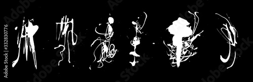 Abstract black and white sweeping elements. Horizontal format. Vector illustration. Handwriting blobs. Dynamic splash, stroked shape. Background design for poster, cover, banner, placard