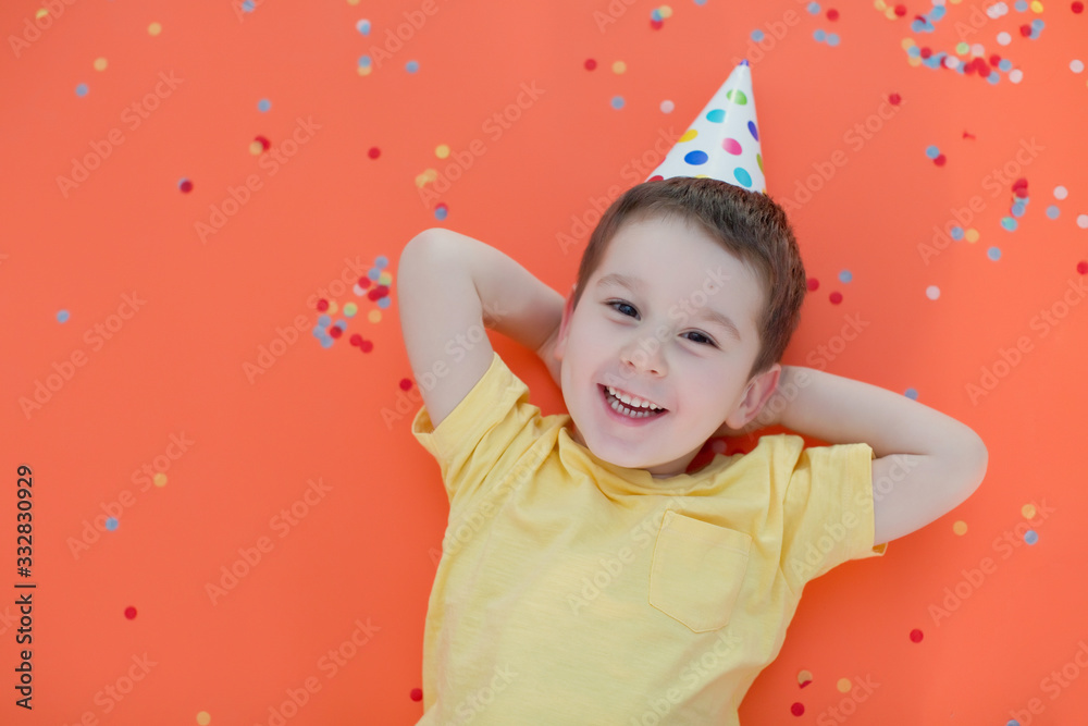 Toddler caucasian boy in the birthday hat Toddler caucasian boy in the birthday hat