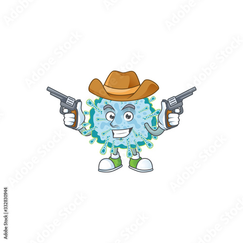 Cool cowboy cartoon design of coronavirus illness holding guns