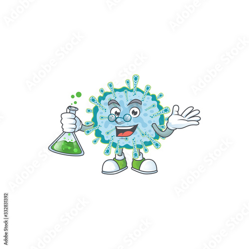 Coronavirus illness brainy Professor Cartoon design grasp a glass tube