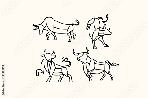 pack of polygon bull tattoos logo vector illustration