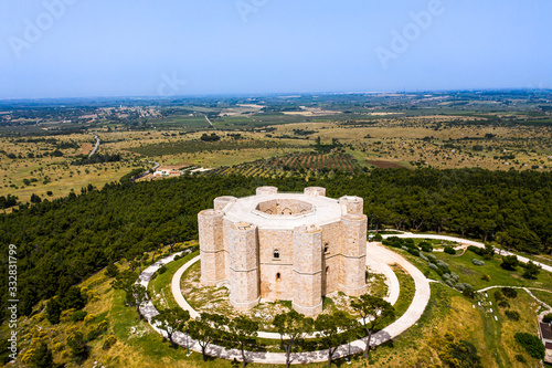 Aerial view Castel del Monte, UNESCO World Heritage Site, Province of Barletta Andria Trani, Apulia, Italy photo