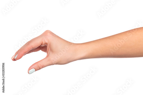 female hand isolated on white background showing hand gestures - Image