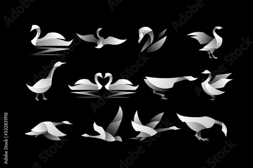 geometric swan logo icon illustration pack