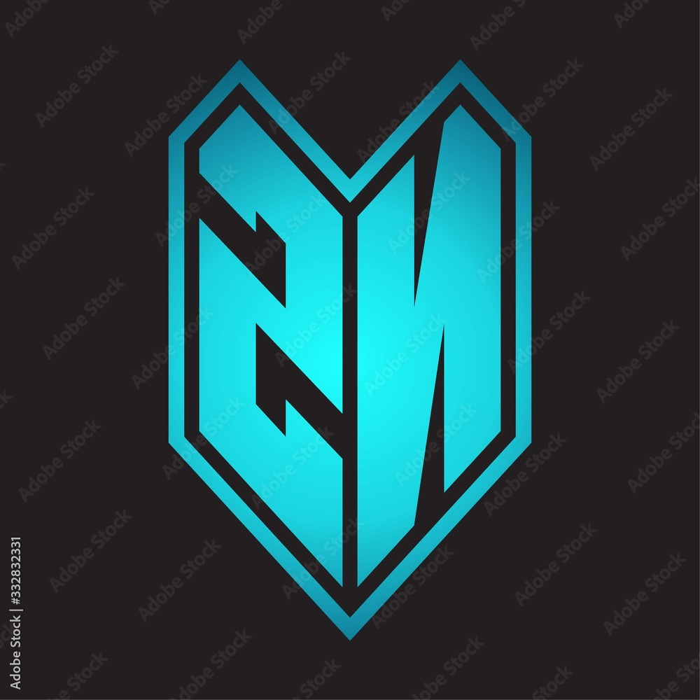 ZN Logo monogram with emblem line style isolated on blue gradient colors