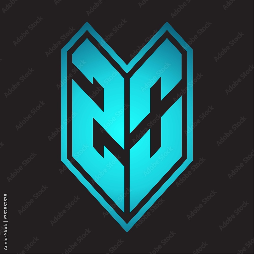 ZO Logo monogram with emblem line style isolated on blue gradient colors ZO Logo monogram with emblem line style isolated on blue gradient colors