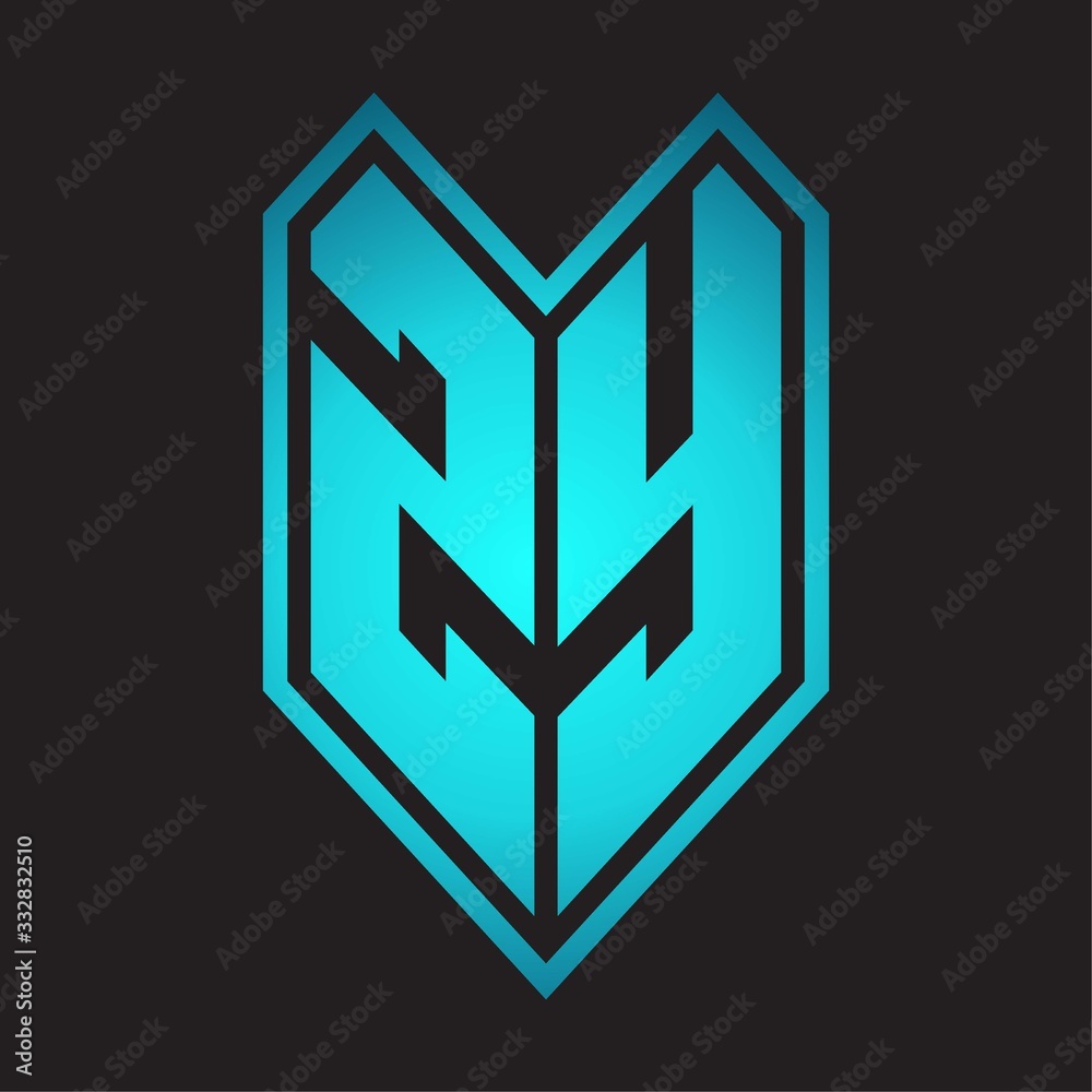 ZY Logo monogram with emblem line style isolated on blue gradient colors
