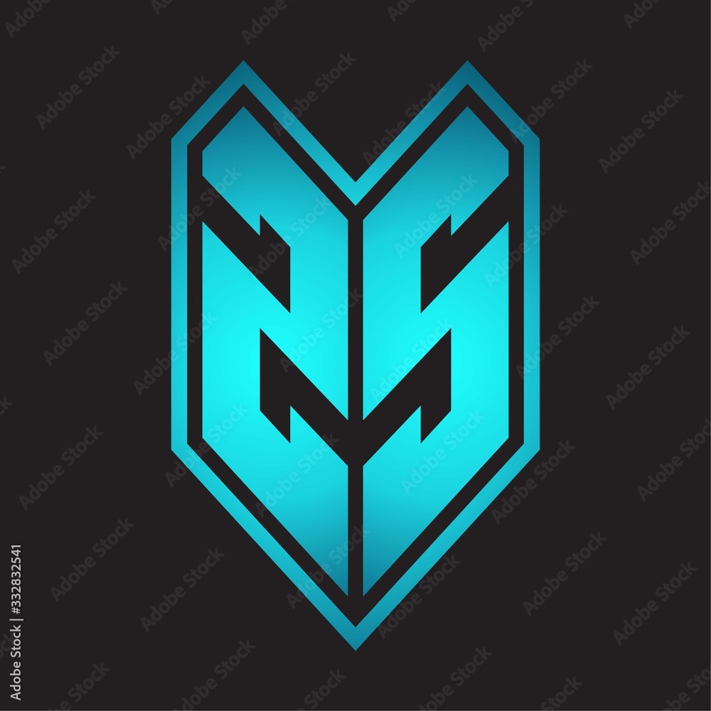 ZS Logo monogram with emblem line style isolated on blue gradient colors ZS Logo monogram with emblem line style isolated on blue gradient colors