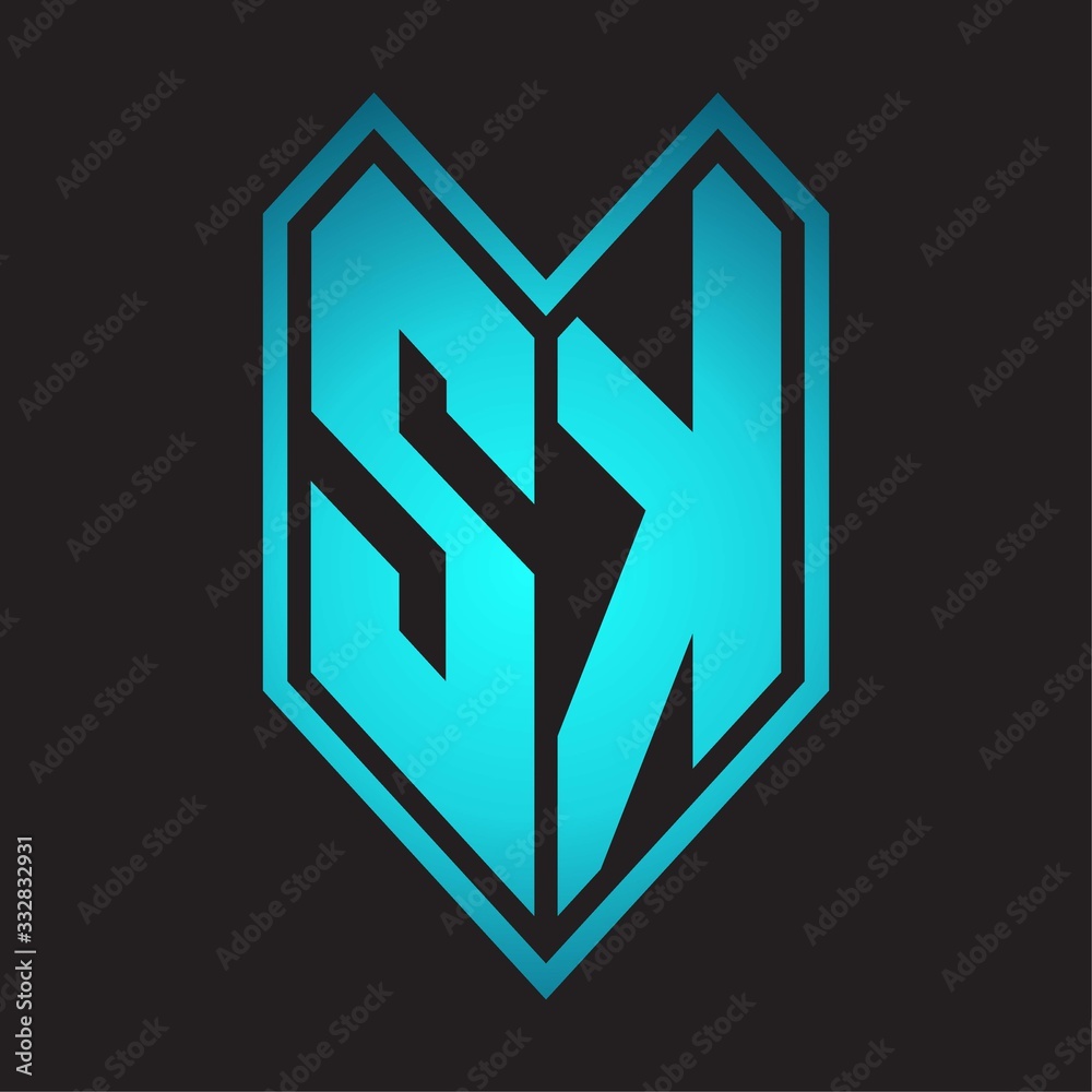 SK Logo monogram with emblem line style isolated on blue gradient colors SK Logo monogram with emblem line style isolated on blue gradient colors